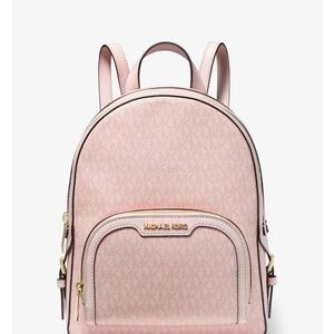 Michael Kors Jaycee Medium Blush Pink Signature MK Backpack Gold Hardware NWT